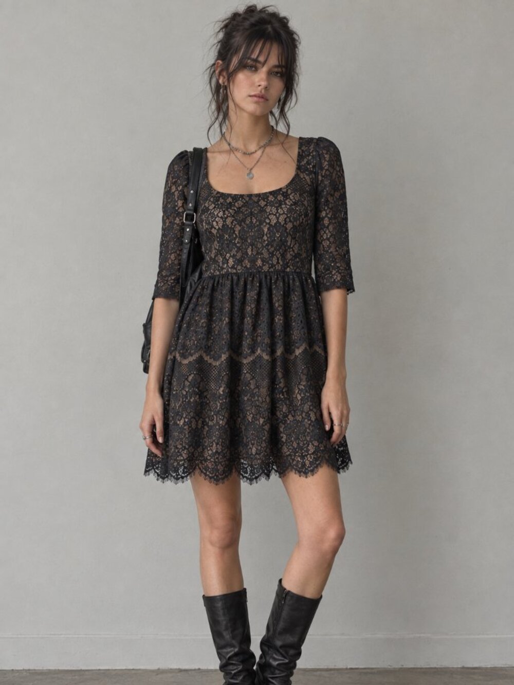 MM Couture by Miss Me Black Lace Mini Dress Scalloped Eyelash Hem Whimsygoth Sml